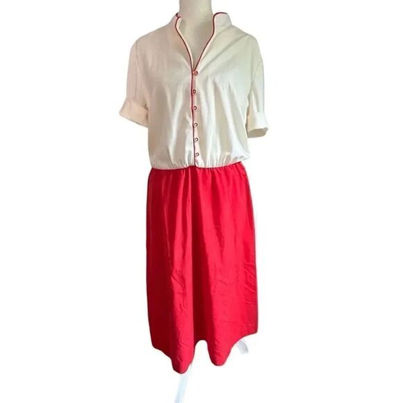 John Roberts Vintage short Sleeved Dress Ivory Red Size Large - Picture 3 of 11